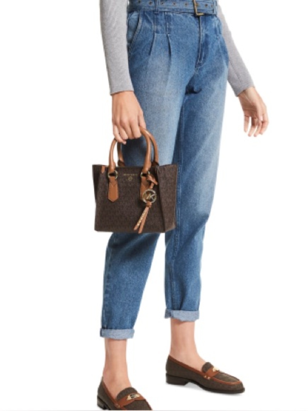 Michael Kors Brown MK Logo Satchel with Tan Handles